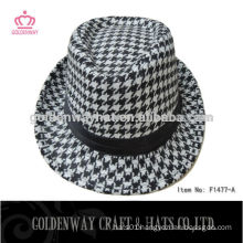 men's black and white checked fedora hats